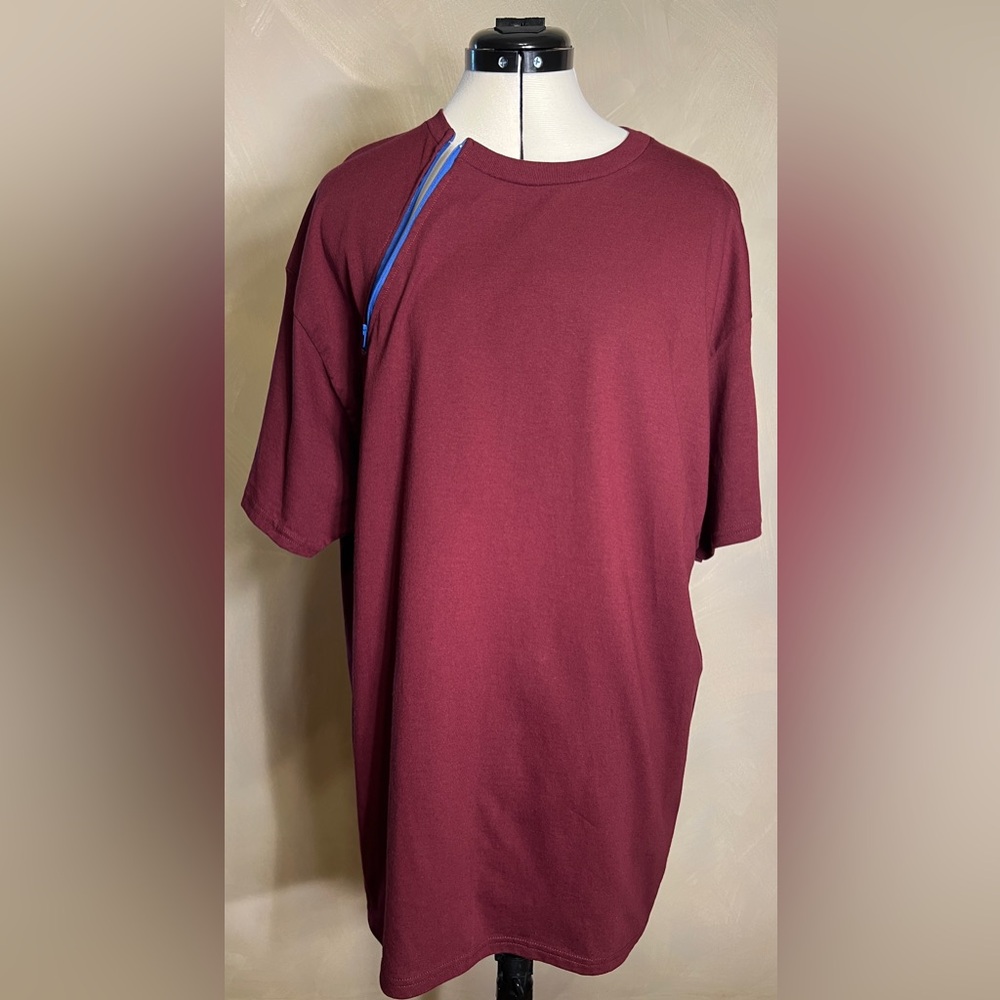 Hanes Men’s Short Sleeve Zipper Access 100% Cotton Casual Maroon T-Shirt|Sz:XL